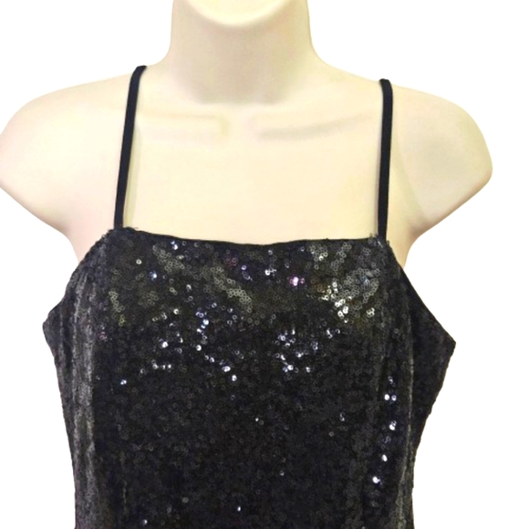 IRIS Black & Gold Ombre Sequin Cocktail Strappy Mini Dress,Medium - Picture 5 of 16